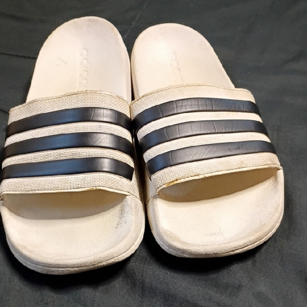 Adidas White and Black Slide Sandals